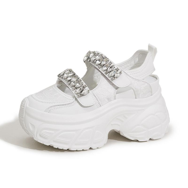 

Fashion 9CM Air Mesh Microfiber Leather Chunky Sneaker High Brand Comfy Booties Fashion Summer Hook Ankle Boots Bling Shoes Women 39 белый