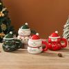 400ML Christmas Ceramic Cup with Lid Handle Cartoon Snowman Snowman Mug Couple Xmas Gift Milk Coffee Cup for Home with Box