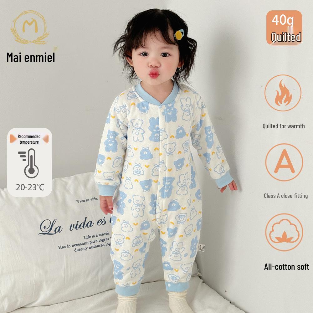 Maienmier Quilted Baby Jumpsuit - 40g Warm Cotton Romper for Autumn & Winter