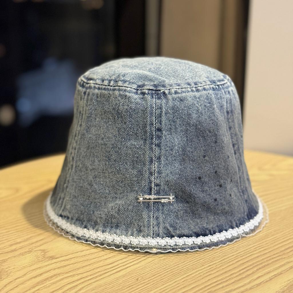 Japanischer Spitzen-Denim-Bucket Hat für Damen im Frühling und Herbst Vielseitiger schlichter Fischerhut Neue Gesichtsbedeckung Nischen-Beckenhut