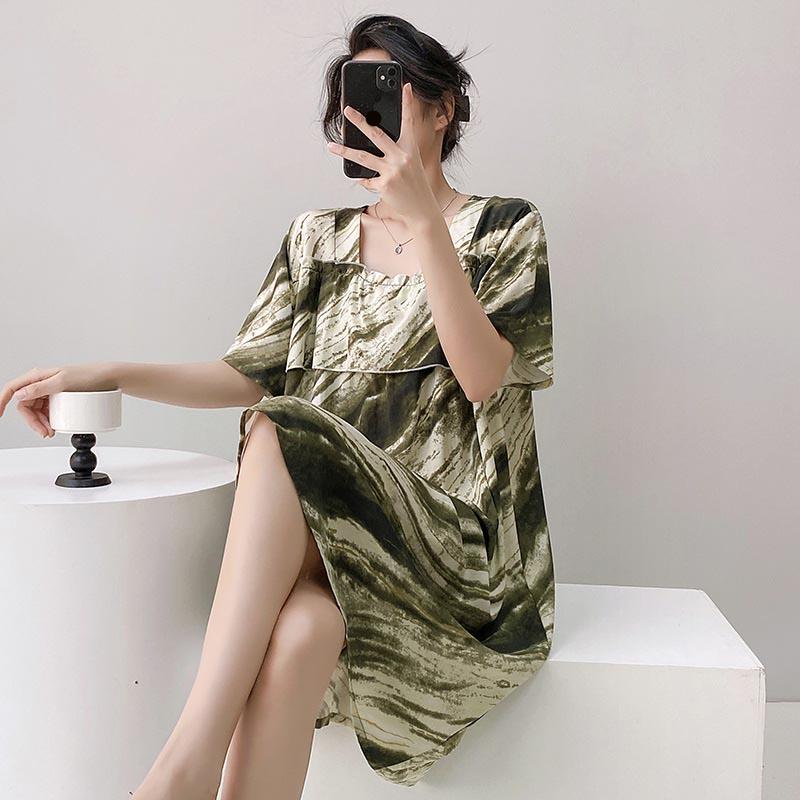 Sexy Nachtwäsche Damen Spitze Viskose Nachtkleid Kurzarm Cartoon Nachthemden Mädchen Nachthemd Einheitsgröße Nachthemd Mädchen Nachtwäsche