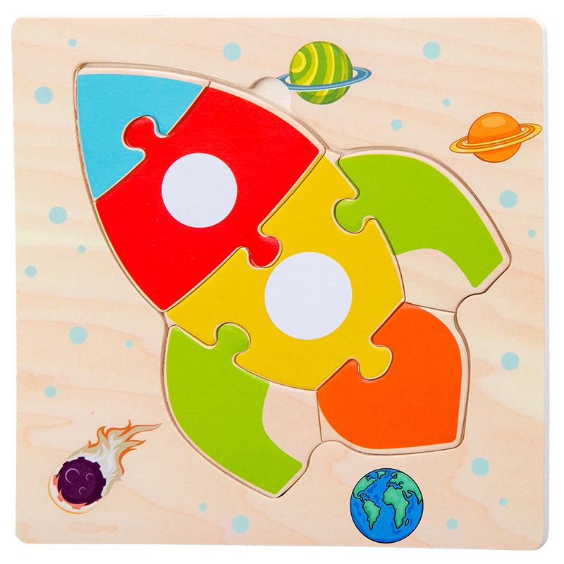 Baby Cartoon Wooden Puzzle Animal Car Cognition 3D Jigsaw Wooden Toys For Kids Intelligence Early Learning Educational Toy