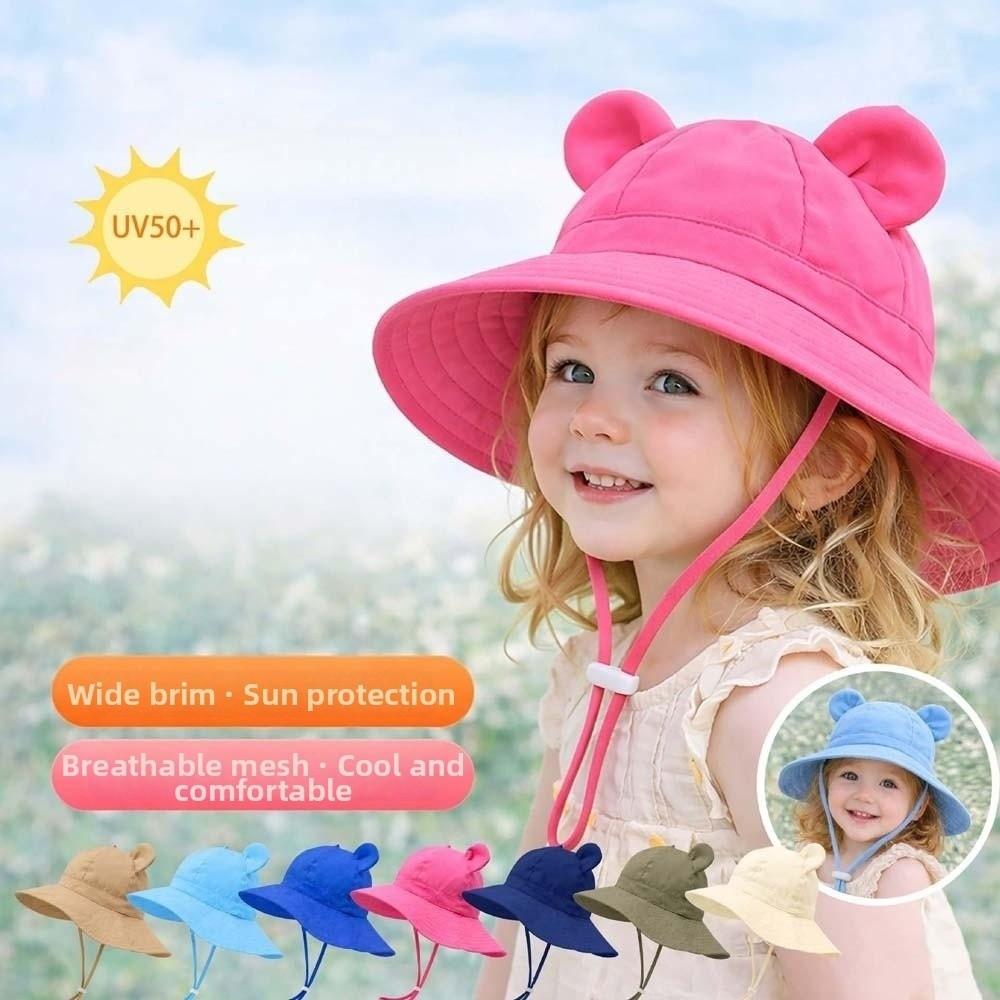 Cartoon Bear Kids Sunshade Bucket Cap Breathable Folding Baby Sun Hat Children Fisherman Hat Girls