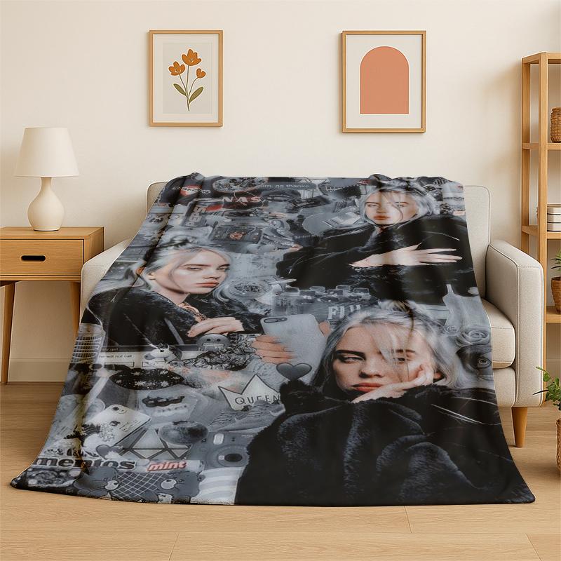 3D Billie Eilish Singer Star Flannel Blanket Soft Warm Throw Blanket for Bedroom Living Room Bed Travel Camping Picnic Gift 75x90cm