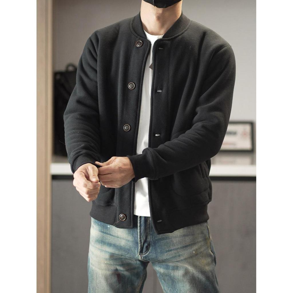 Retro Amekaji Men's Fleece-Lined Baseball Collar Jacket (2026)