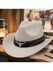 Western Cowboy Hat Wide Brim Felt Fedora With Bull Head Buckle For Men Women