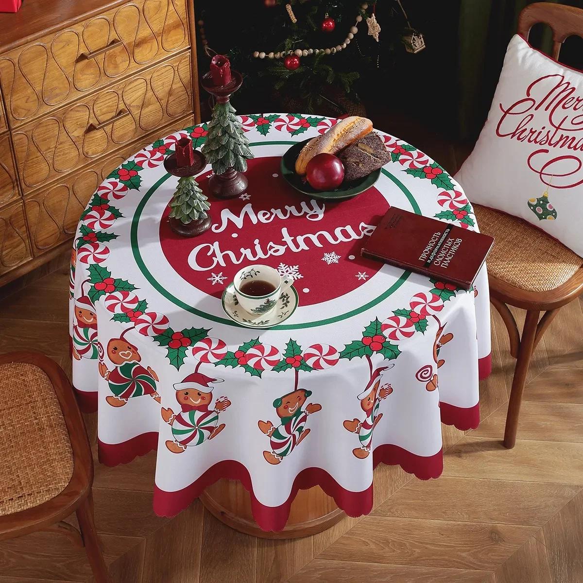 

Рождественская круглая водонепроницаемая скатерть, скатерть со снеговиком, веселые рождественские украшения для дома, рождественские новогодние украшения 2025 года 120cm