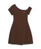 Emelbi Women'S Basic Off-Shoulder Shirred Ribbed Dress Bos (Neon Brown)