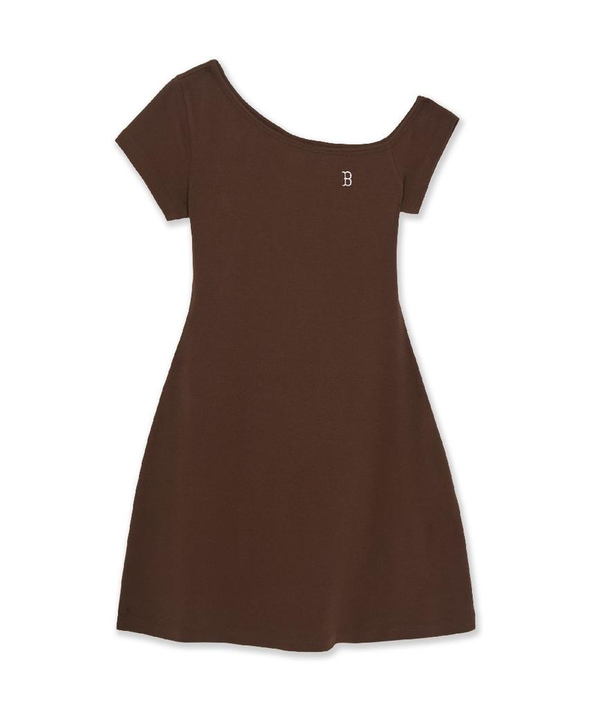 Emelbi Women'S Basic Off-Shoulder Shirred Ribbed Dress Bos (Neon Brown)
