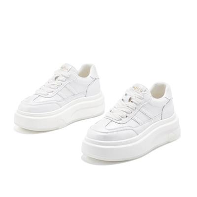 Platform Sole Fashion Sneakers Spring New Lace-up Trend Versatile Leather Women's Shoes Flat White Shoes Women