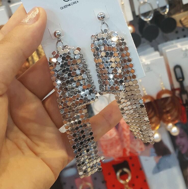 Korean Trendy Metal Sequin Goddess Dangle Earrings - Versatile Fashion Accessories