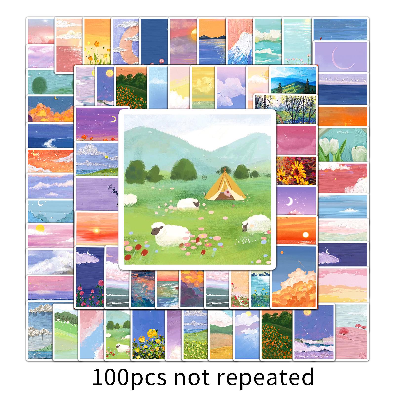 100 Waterproof Landscape Oil Painting Graffiti Stickers for Suitcases & Laptops
