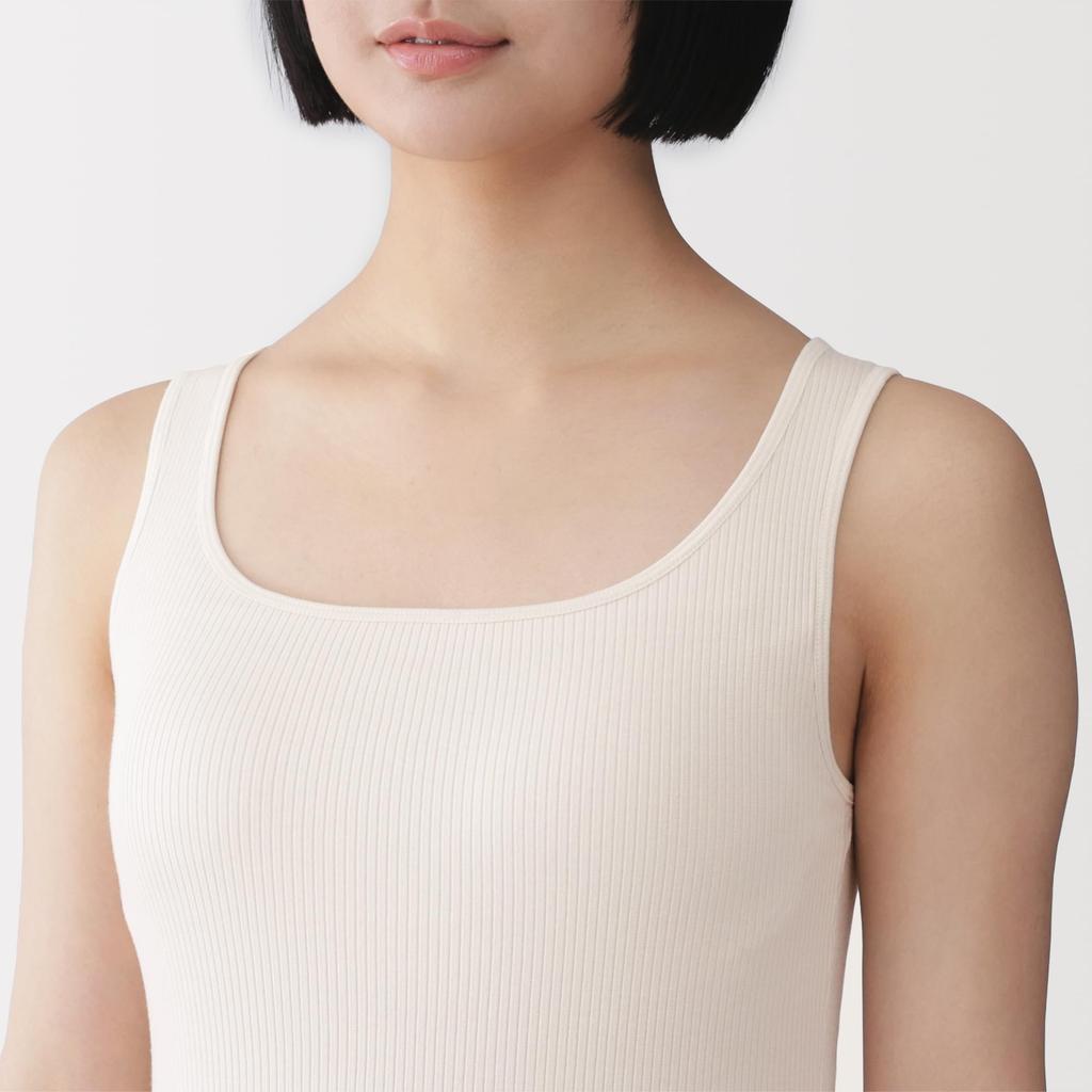 MUJI Smooth Ribbed Bra Tank XL Women's Top, FCB57A6S, Black,