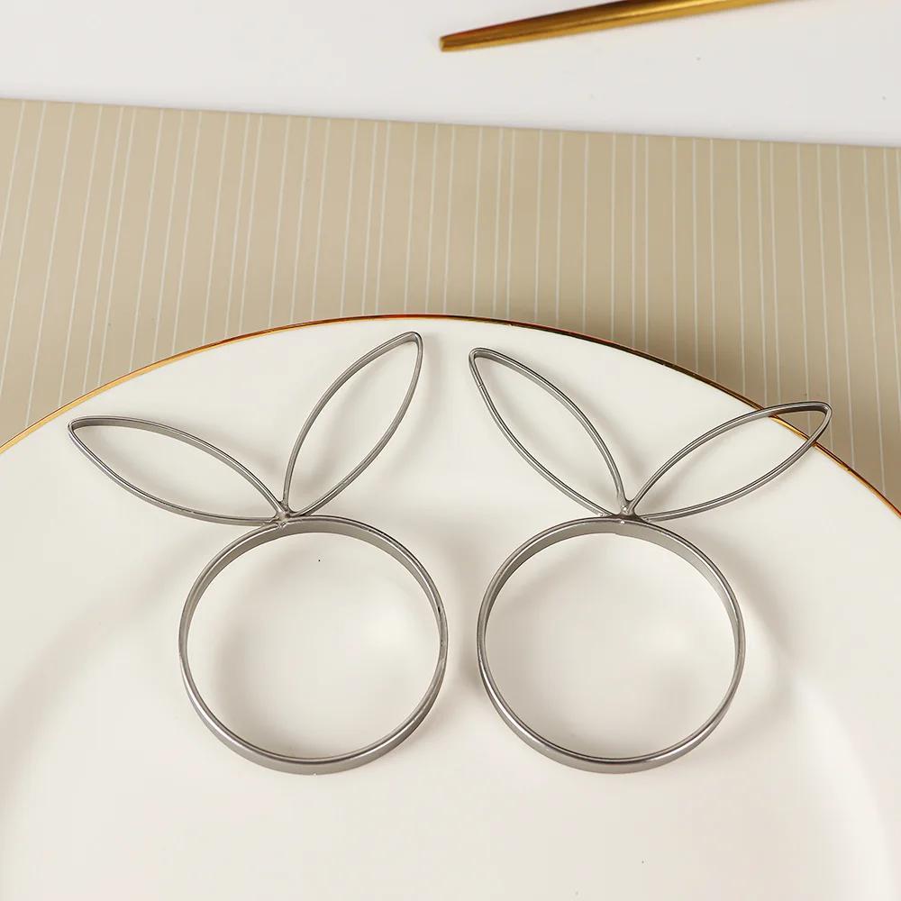 4Pcs Rabbit Ears Napkin Rings Bunny Head Napkin Holder Rings Buckles for Easter Holiday Wedding Party Dinning Table Decoration