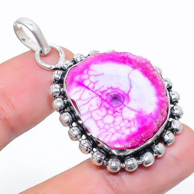 Natural Pink Solar Quartz Gemstone 925 Sterling Silver Pendant 1.77" H5F48