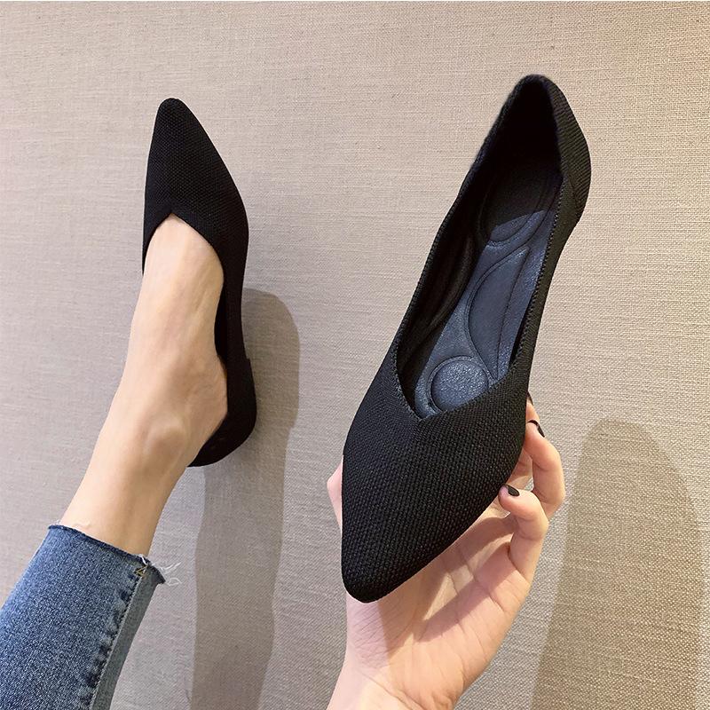 Spring and autumn flat shoes fashion leisure Women's flat shoes pointed knitting elastic comfortable boutique shoes