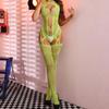 European & American Sexy Halterneck Cutout Jacquard Mesh Bodystocking Suspender Bodysuit