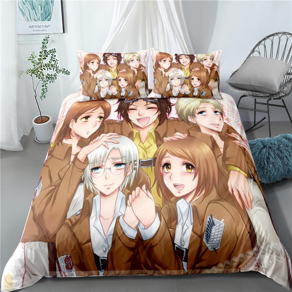 Moda Anime Attack on Titan Tessile per la Casa Federa 3D Biancheria da Letto Piumoni per Bambini Set Biancheria da Letto per Tessili per la Casa