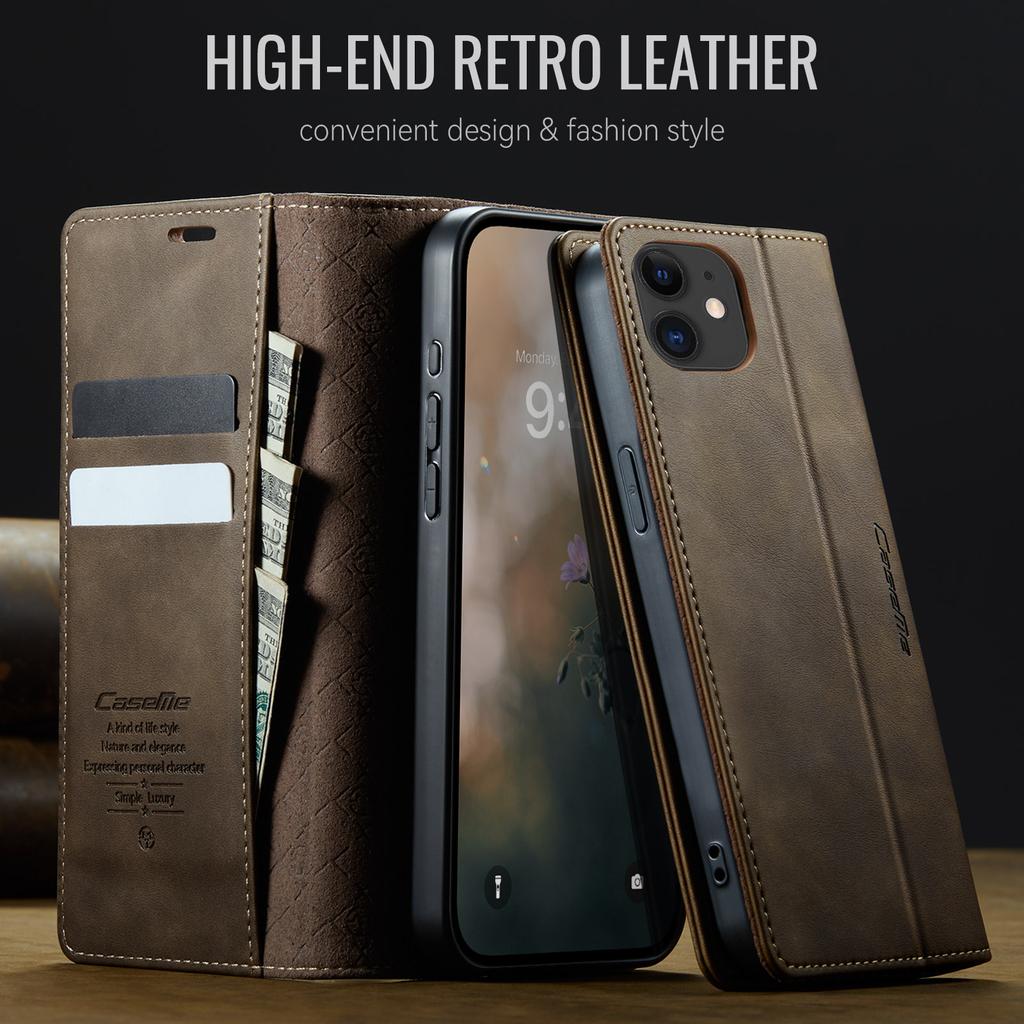 For iPhone 12 mini 5.4 inch Case CASEME 033 Series RFID Blocking Wallet Stand Calf Texture Leather Phone Cover