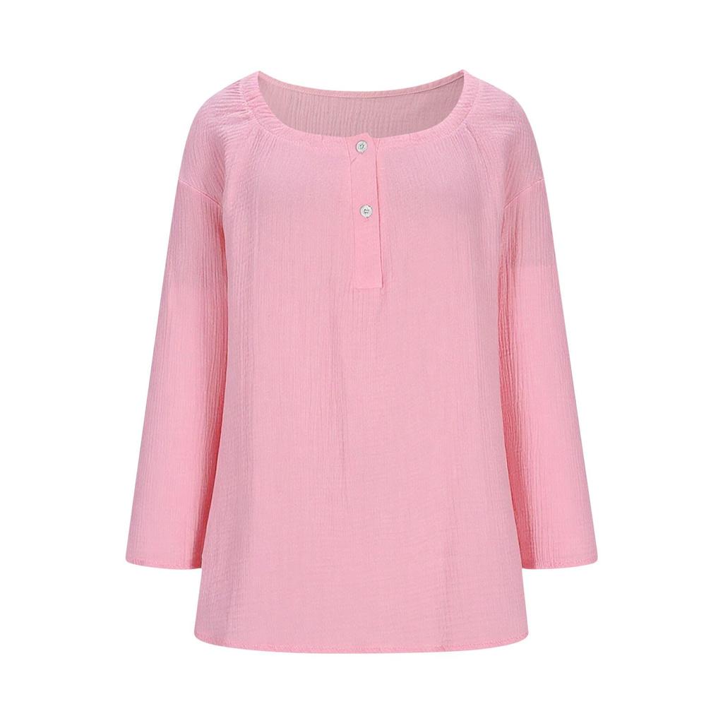 Women Long Sleeve Cotton Shirts Casual Button Loose Tops