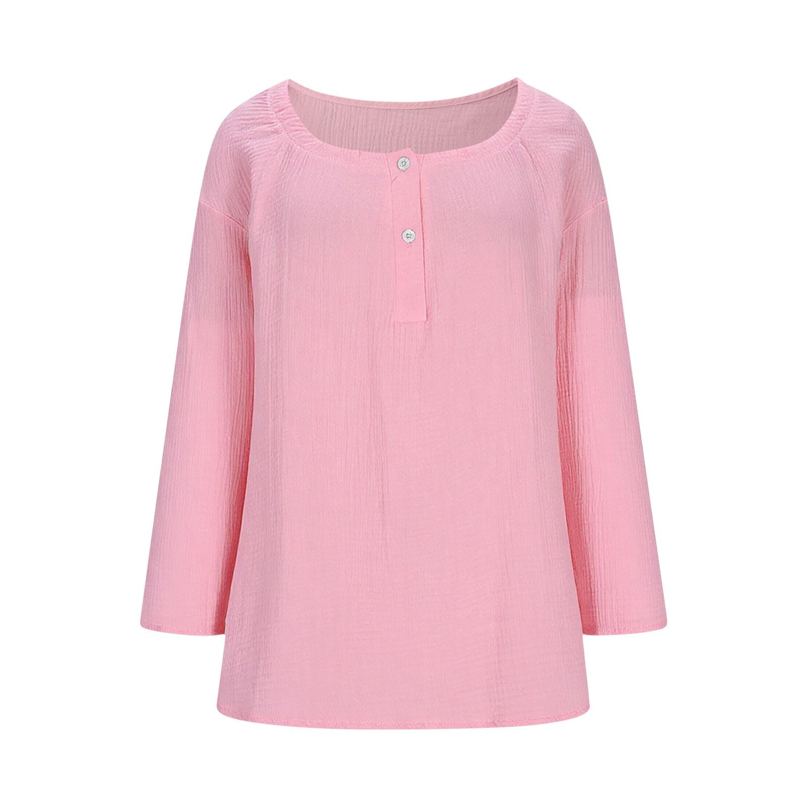 

Women Long Sleeve Cotton Shirts Casual Button Loose Tops M розовый