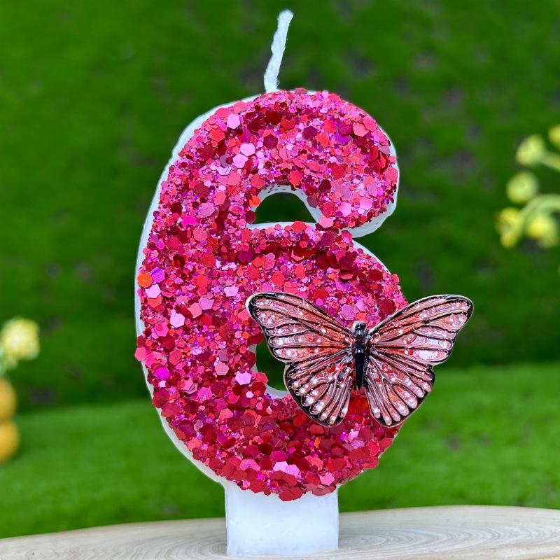 Hot-Selling Digital Birthday Candles - Rose Red Butterfly Cake Decoration