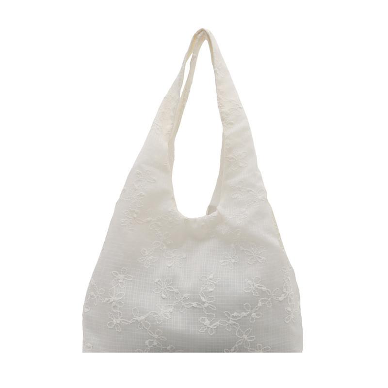 Korean Style Casual Canvas Bag With Lace Details Oversized Shoulder Tote For Women