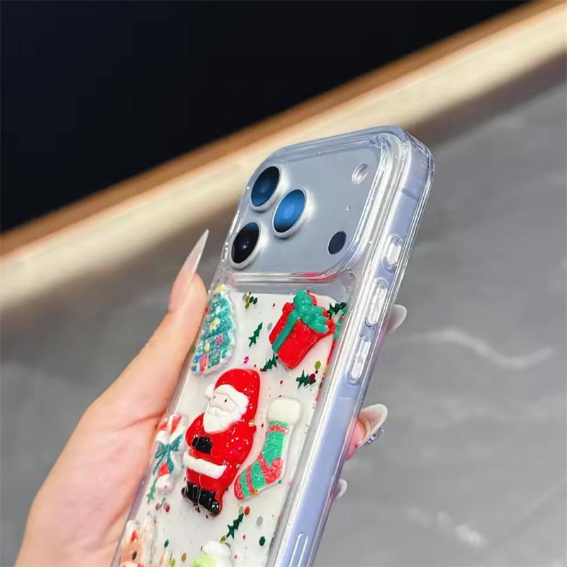 3D Epoxy Christmas Father Santa Claus Clear Phone Case For iPhone 17 Air 16 15 14 13  Pro Max Plus Shockproof Cover Bumper Back Phone Cover