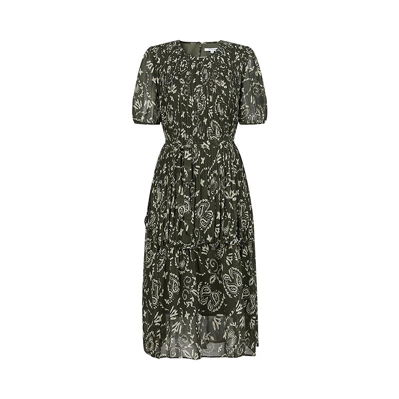 The Wizard of Oz Jiuzi Anna Kou Elegant Plant Printed Folded Chiffon Dress 2025 Summer New Style