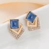 Personalized Geometric Metal Stud Earrings with Rhinestone Inlay