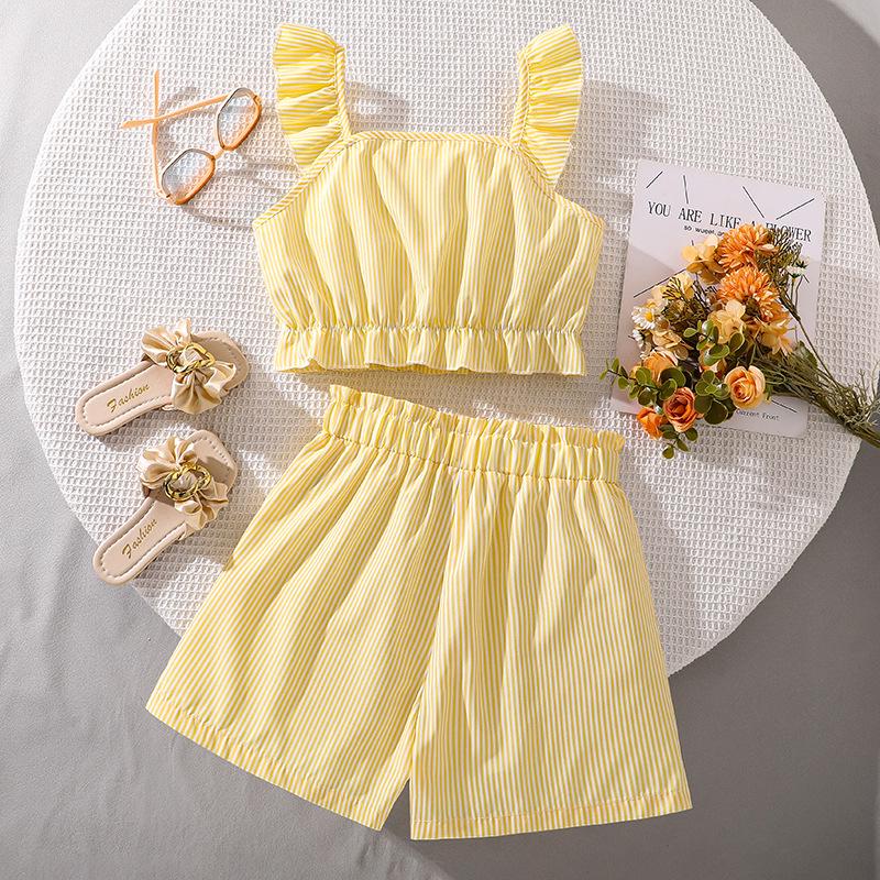 Zomerse Gestreepte Camisole & Short Set voor Meisjes in Japanse Stijl (Groot Kind) – Collectie 2025