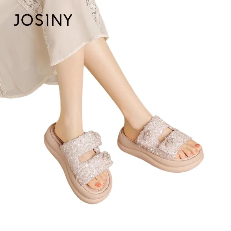 Summer Outside Modern Slippers Mid Heel Flat with Ladies Shoes 2024 High Quality Solid Shallow Novelty Women's Slippers Chinelos