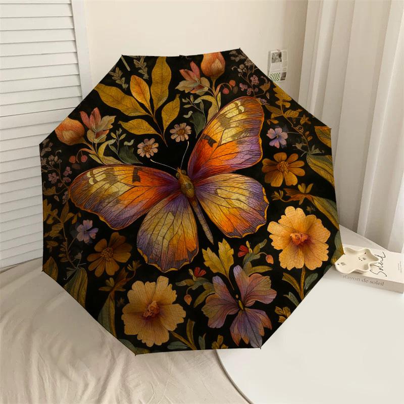 1pc Butterfly Flowers Automatic Folding Umbrella, Heavy Duty 8 Rib Iron Frame,  Suitable for Travel, Daily Use, Birthday, Decor Gift M0104078