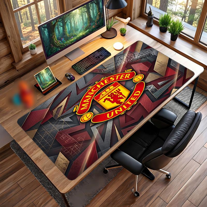 Alfombrilla de ratón grande impresa del Manchester United, alfombrilla de escritorio para gaming de goma suave antideslizante para decoración de oficina, portátil y ordenador