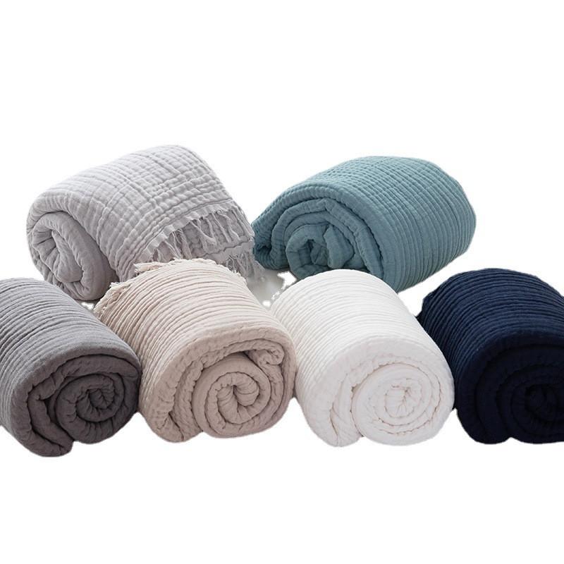 1pc Cotton Gauze Blanket  Four Layers of Yarn Tassel Blanket   Sofa Leisure Blanket  Cotton Single and Double Nap Blanket, Bedroom Decoration Supplies