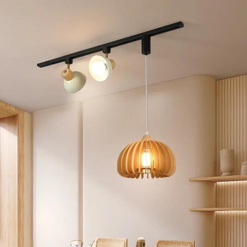 Retro restaurant track spotlight, movable bar counter pendant light, minimalist dining table, dining room front desk lamp