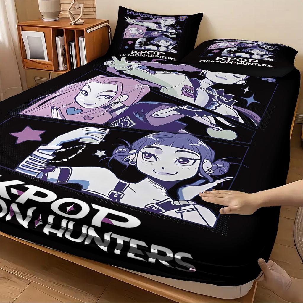 3pcs K-Pop Demon Hunters Printed Chipless Bed Sheet Set Multi Size Soft Bed Cover Bedroom Bedding Decoration Machine Washable