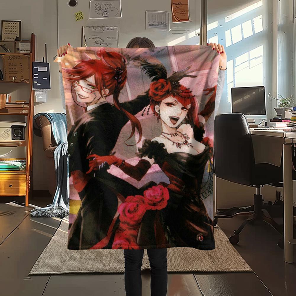 Flanelová deka s potiskem Black Butler, Vysoce kvalitní, Pohodlná pro všechna roční období, Domácí dekorace, Teplo a pohodlí, Perfektní pro vánoční dárky07