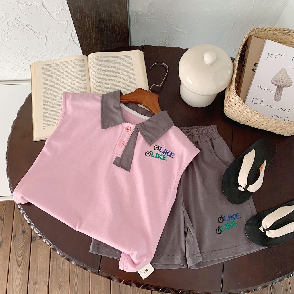 Adorable Children's Summer Outfit Set With Embroidered Sleeveless Polo Shirt And Shorts
