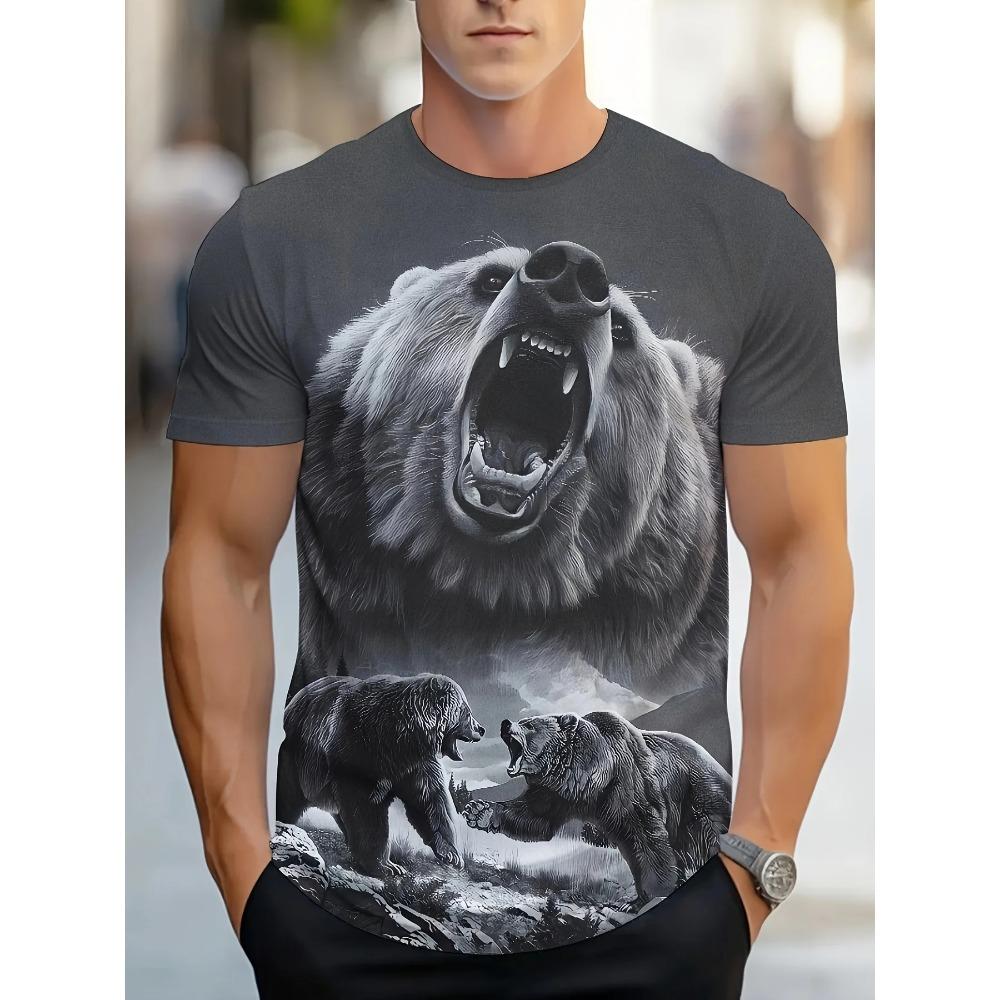 Men's 3D Thunder Dragon Print Crew Neck Short Sleeve T-Shirt Breathable Stretch Fashion T-Shirt Outdoor Casual Party T-Shirt