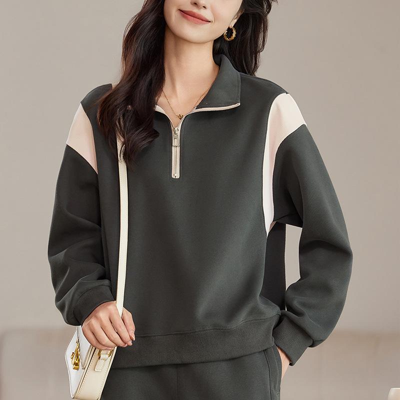 

Трендовый женский свитшот с полумолнией Осень 2024: Повседневный свободный пуловер для мам среднего возраста M (90-115 lbs) серый/дым