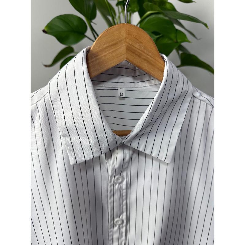 2026 Spring and Autumn New Men's Long-Sleeve Striped Shirt, Loose Short Base Shirt