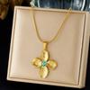Gold Plated Stainless Steel Flower Pendant Necklace with Turquoise Center for Women