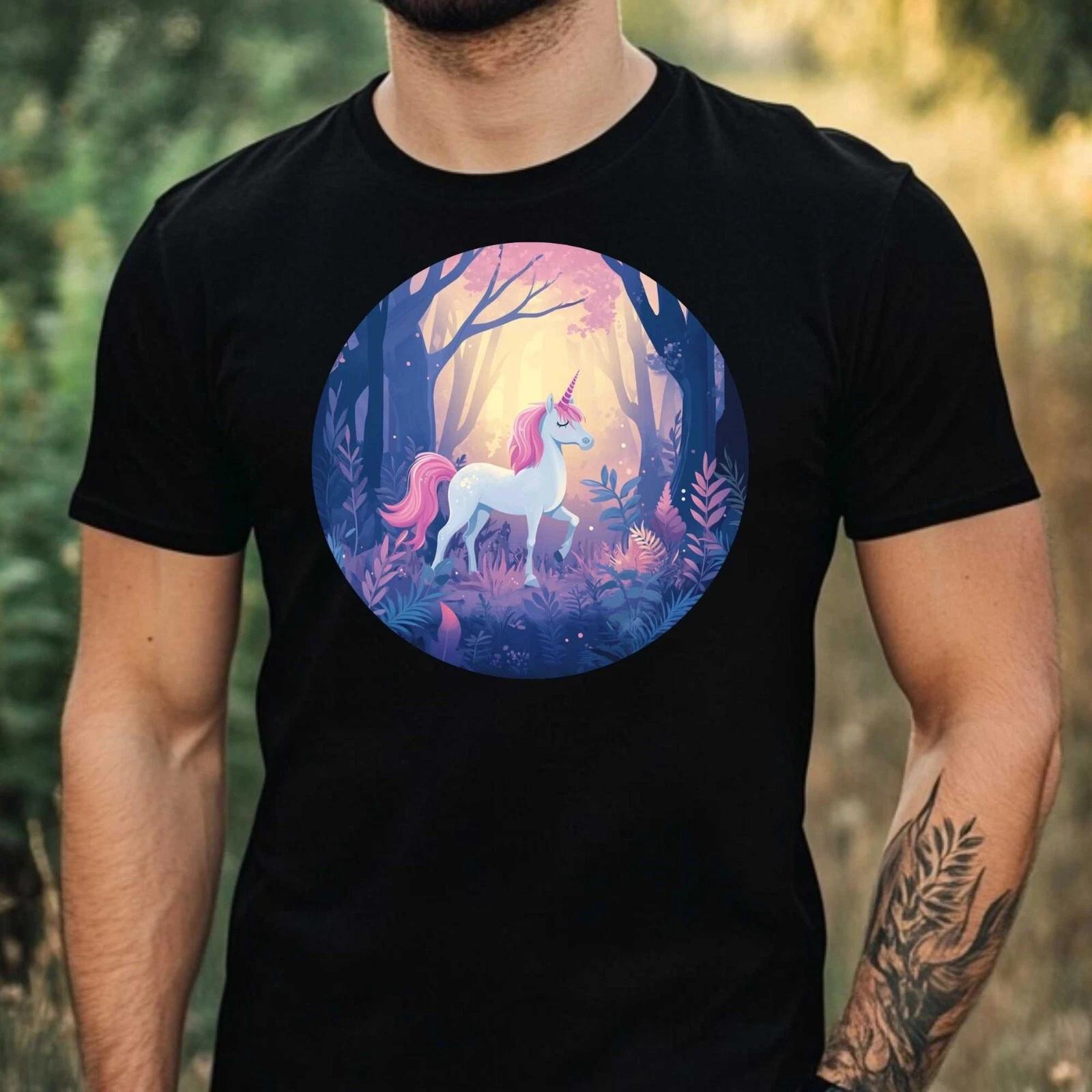 T-Shirt Herren Einhorn im Wald Motiv Baumwolle Größe XS bis 5XL XXL