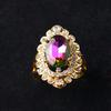Women Rainbow Color Big Ellipse Glass Rhinestone Hollow Party Ring Gift Jewelry