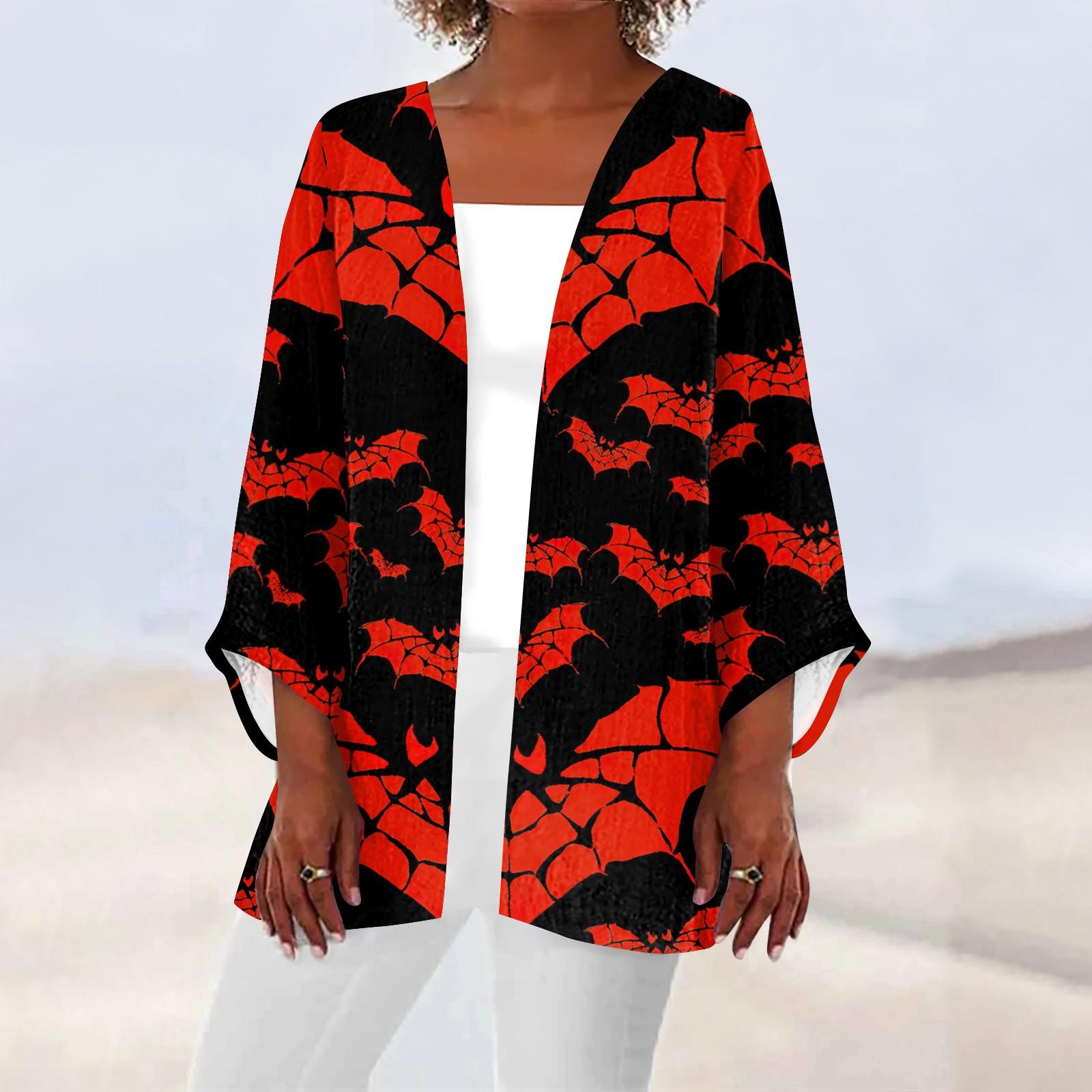 

Женская повседневная модная легкая куртка средней длины с принтом, кардиган XXL красный