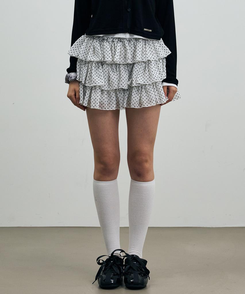 Alikim Mini Heart Cancan Skirt Pants / White