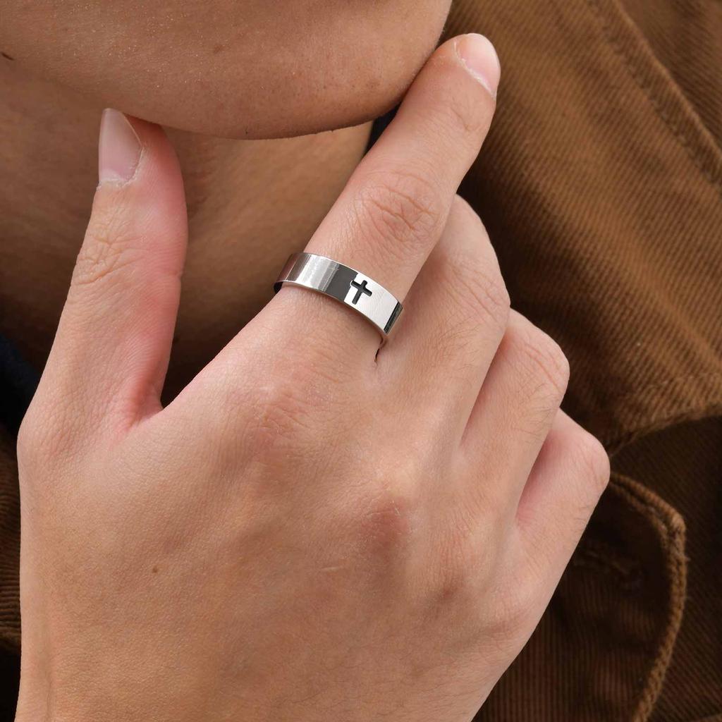 Vnox Classic Cross Ring for Women Men, 6mm Glossy Stainless Steel Wedding Band, Unisex Religious Christian Jesus Christ Rings