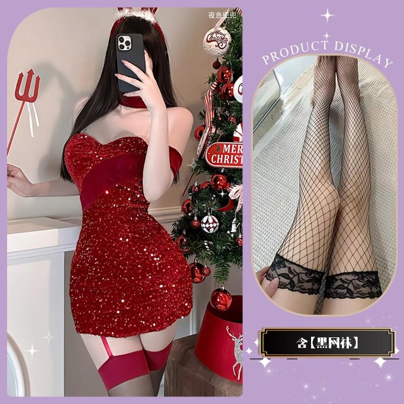 Chaomu Sexy Underwear Spicy New Christmas Uniform Pure Desire Suspender Dress Valentine's Day Dating Robe Sexy Cover