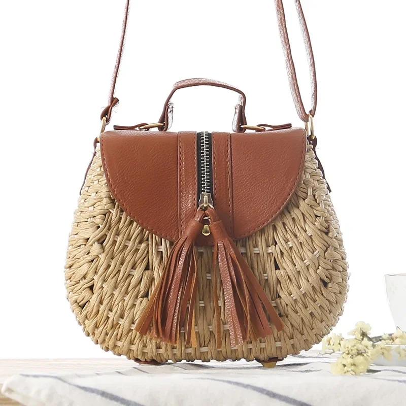 Paper Rope Messenger Bag for Beach Holidays Shoulder Fabric Crossbody Straw Bags for Women High Quality Fashion Fin Wing Pocket Bag